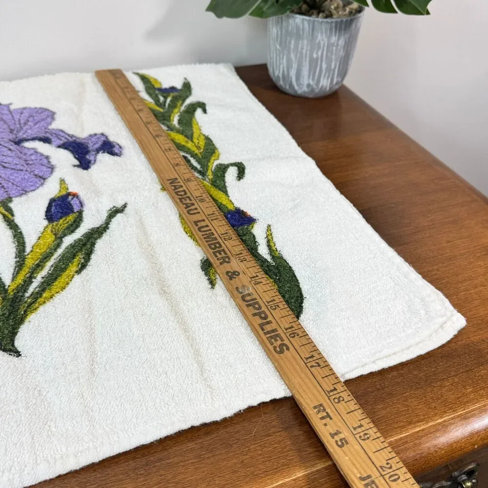 Vintage Iris Floral Towel Set White Purple Green Bathroom Decor Guest Hand
